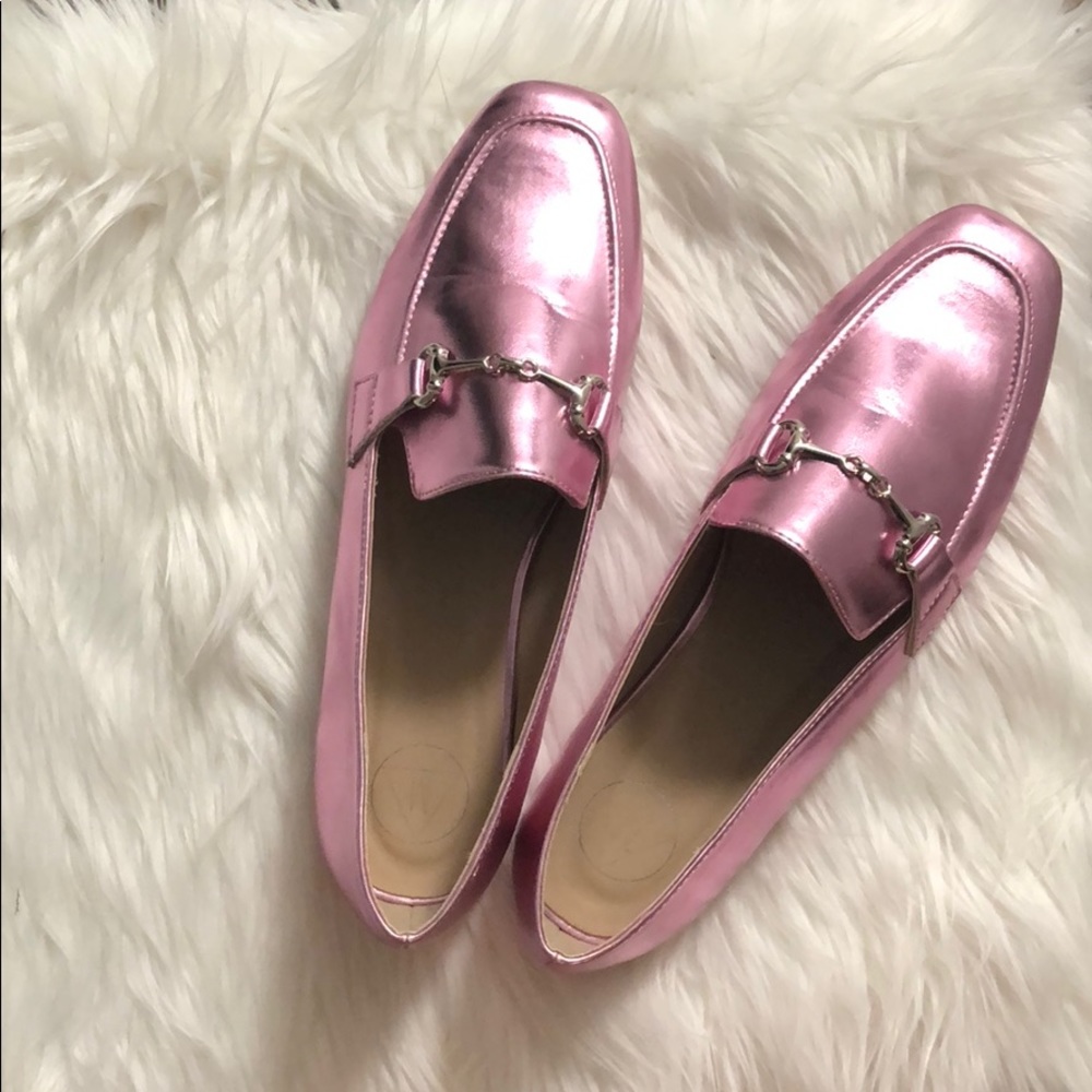 Pink metallic loafers Missguided worn once